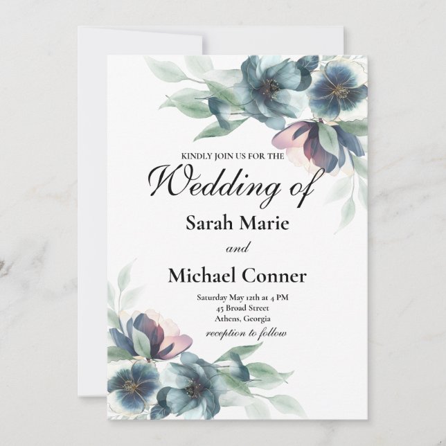 Bröllbjudan för vattenfärger blommor inbjudningar (Framsida)