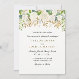 Bröllbjudan för vattenfärgsbröllop i guld Blommigt Inbjudningar