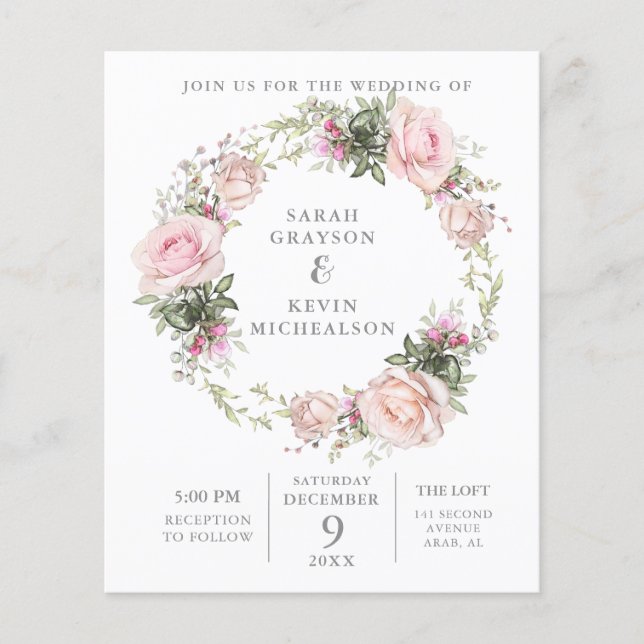 Bröllbjudan för vattenfärgsbröllop i vår Blommigt Flygblad (Framsidan)