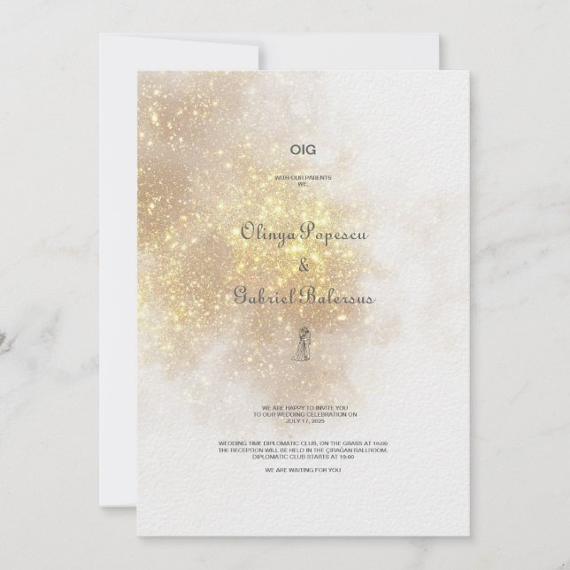 Bröllbjudan för vattenfärgsformer i Ro Glitter Inbjudningar (Framsida)