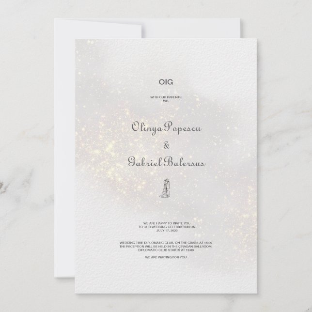 Bröllbjudan för vattenfärgsformer i Ro Glitter Inbjudningar (Framsida)