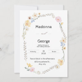 Bröllbjudan för vit Blommigt vattenfärgsfärg Inbjudningar