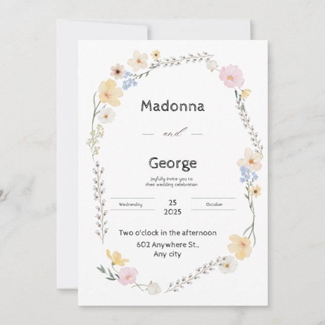 Bröllbjudan för vit Blommigt vattenfärgsfärg Inbjudningar (Framsida)