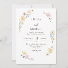 Bröllbjudan för vit Blommigt vattenfärgsfärg Inbjudningar