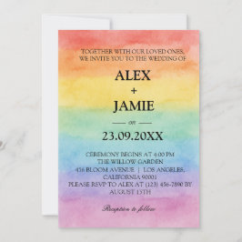 Bröllbjudan för Watercolor Rainbow LGBT Gay Weddin Inbjudningar