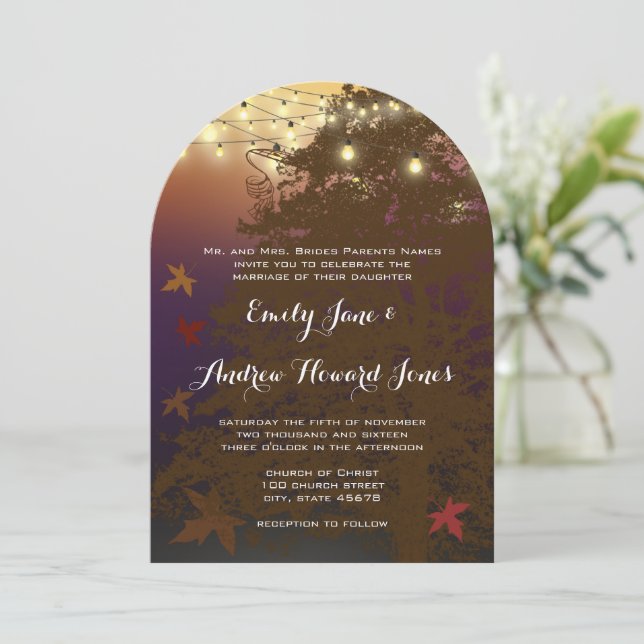 Bröllbjudan Forest Ljus Brown Maple Träd Inbjudningar (Stående Fram)