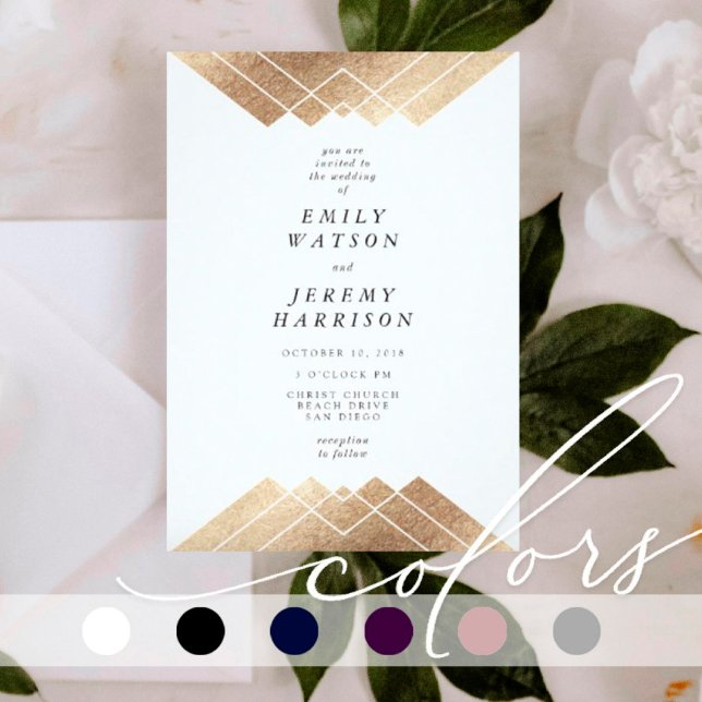 Bröllbjudan Geometric White Guld Gatsby Wedding Inbjudningar (Skapare uppladdad)