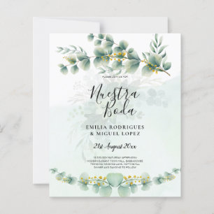 Bröllbjudan Nuesta Boda Greenery Guld