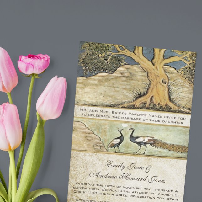 Bröllbjudan om fågelfåglar i art nouveau 3 inbjudningar (Skapare uppladdad)