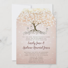 Bröllbjudan om  Rosa Heart Träd under ro Inbjudningar