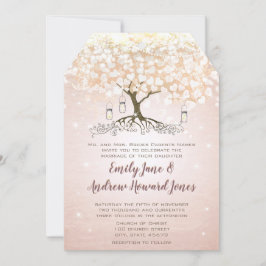Bröllbjudan om Rosa Heart Träd under ro Inbjudningar
