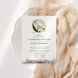 Bröllbjudan om Rustic Watercolor Mountain Wedding