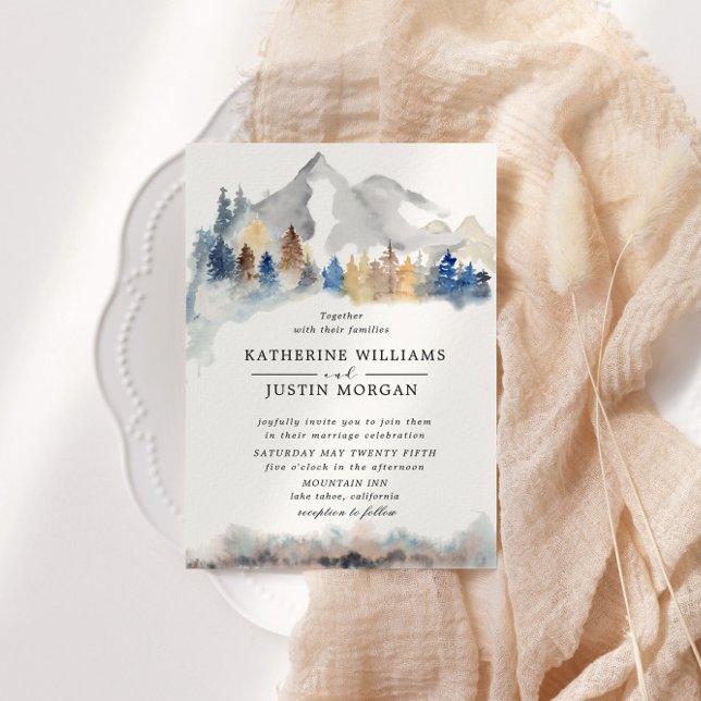 Bröllbjudan om Rustic Watercolor Mountain Wedding (Skapare uppladdad)