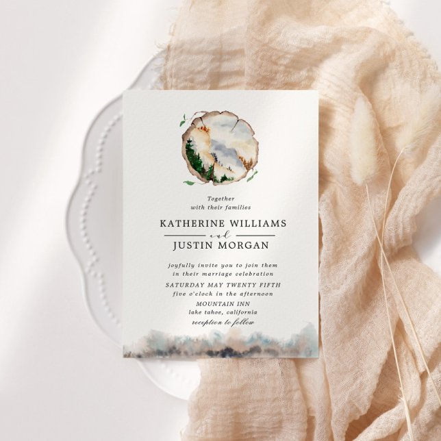 Bröllbjudan om Rustic Watercolor Mountain Wedding (Skapare uppladdad)