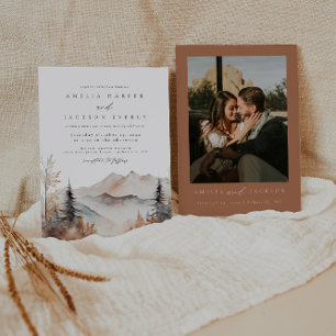 Bröllbjudan om Rustic Watercolor Mountain Wedding Inbjudningar