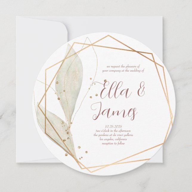 Bröllbjudan om vattendfärg Löv Guld Inbjudningar (Framsida)