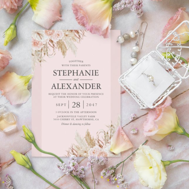 Bröllbjudan Pampas Grass Rosa Blommigt  Inbjudningar (Skapare uppladdad)