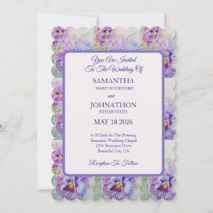 Bröllbjudan Pansy Watercolor Flower Blommigt Weddi Inbjudningar