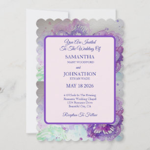 Bröllbjudan Pansy Watercolor Flower Blommigt Weddi Inbjudningar