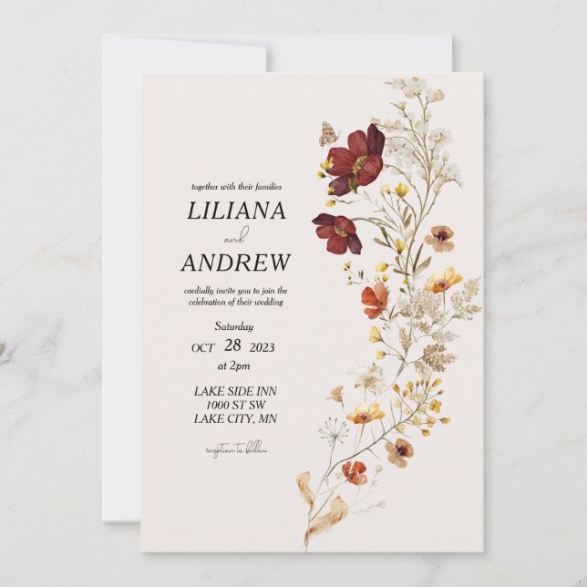 Bröllbjudan Rustic Wildbloms Watercolor Wedding Inbjudningar (Framsida)