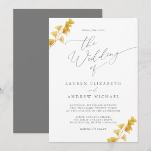 Bröllbjudan Siver Grått Guld Watercolor Wedding Inbjudningar