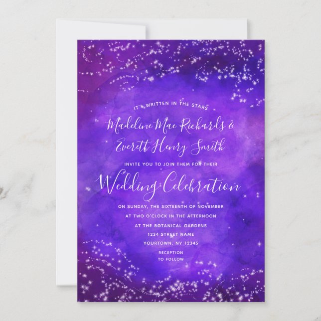 Bröllbjudan Starry Night Galaxy Watercolor Wedding Inbjudningar (Framsida)