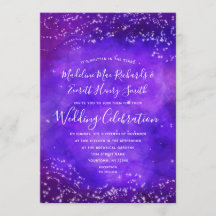 Bröllbjudan Starry Night Galaxy Watercolor Wedding