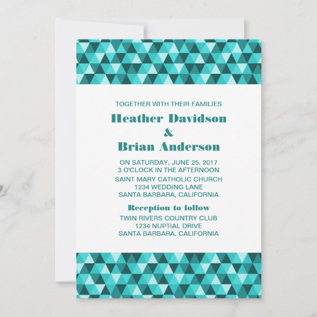 Bröllbjudan Teal Geometric Triangles Wedding Inbjudningar (Framsida)