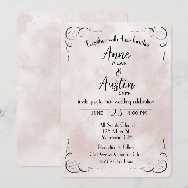 Bröllbjudan till Abstrakten rosa Watercolor-bröllo Inbjudningar (Fram/baksida)