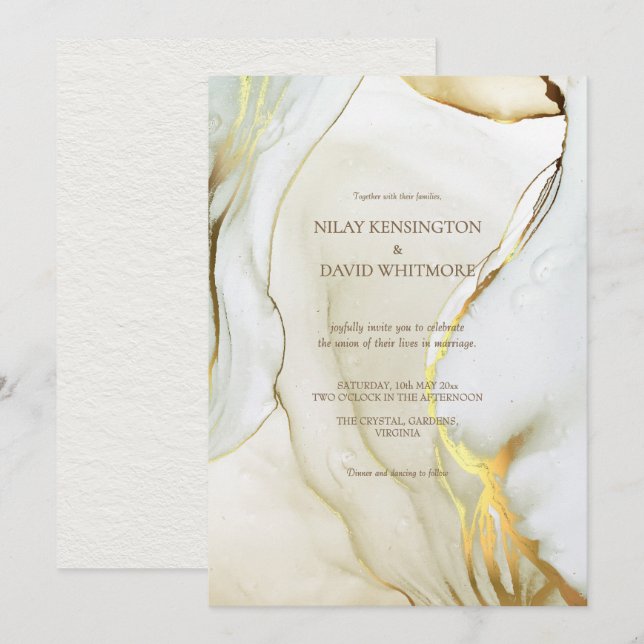 Bröllbjudan till Alcohol Bläck Chic Guld Inbjudningar (Fram/baksida)