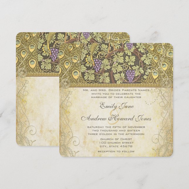 Bröllbjudan till Arch Art nouveau Peacock Birds We Inbjudningar (Fram/baksida)