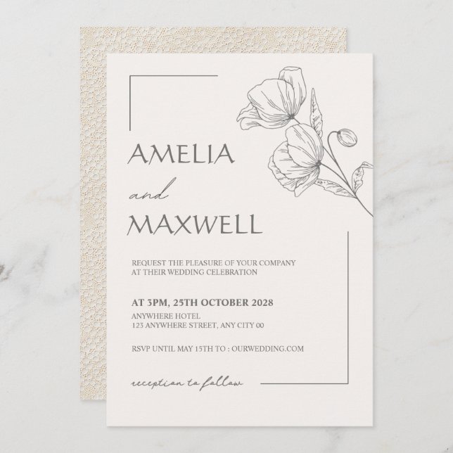 Bröllbjudan till Beige Elegance Snöre Inbjudningar (Fram/baksida)