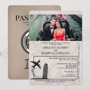 Bröllbjudan till Beige Italien Passport Wedding Inbjudningar