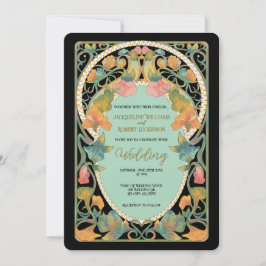 Bröllbjudan till Black Watercolor Art nouveau Inbjudningar