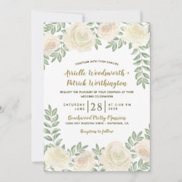 Bröllbjudan till Blommigt av elfenben  Champagne Inbjudningar