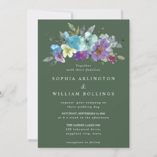 Bröllbjudan till Blommigt av lila och Grönt Inbjudningar