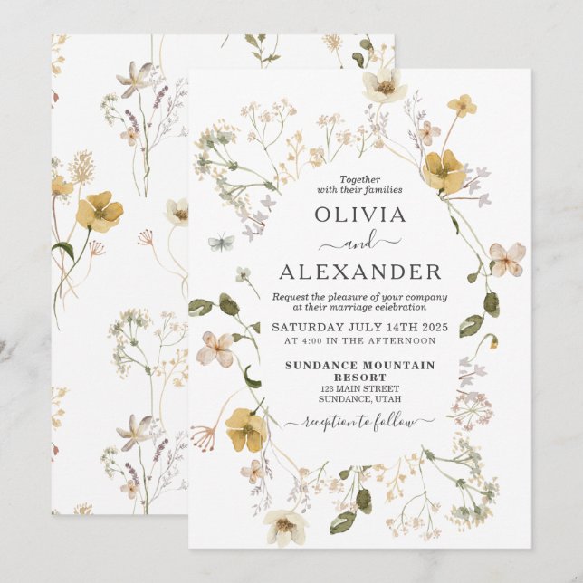 Bröllbjudan till blommigt av Wildblomboho-trädgård Inbjudningar (Fram/baksida)