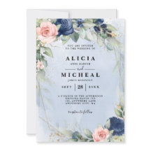 Bröllbjudan till blommigt för marin och  rosa