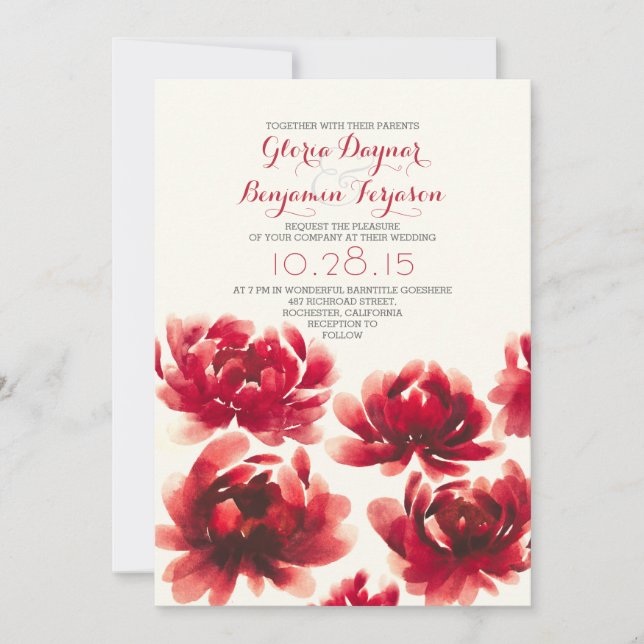 Bröllbjudan till blommigt för peonies vattenfärgsf inbjudningar (Framsida)