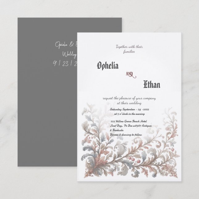 Bröllbjudan till Blommigt för prydnadsföremål Inbjudningar (Fram/baksida)