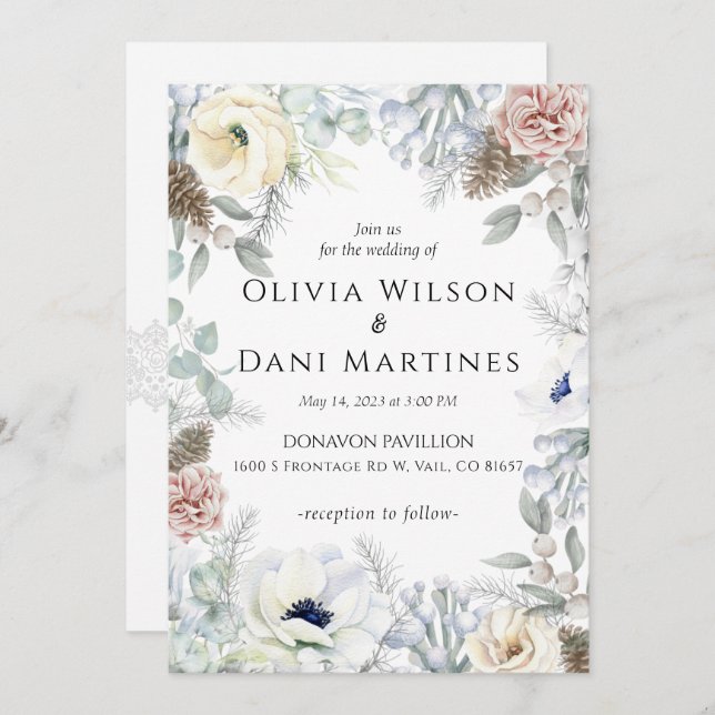 Bröllbjudan till  Blommigt med romantiskt vitt Inbjudningar (Fram/baksida)