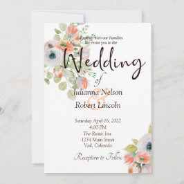Bröllbjudan till blommigt med rosa och blått vatte inbjudningar