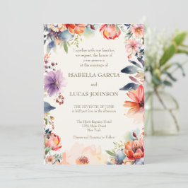 Bröllbjudan till Blommigt med vattenfärg Inbjudningar