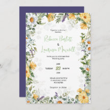 Bröllbjudan till blommigtar för modern vit gult