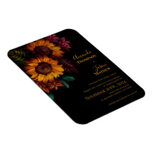 Bröllbjudan till Blommigten Black Burnt Orange Magnet