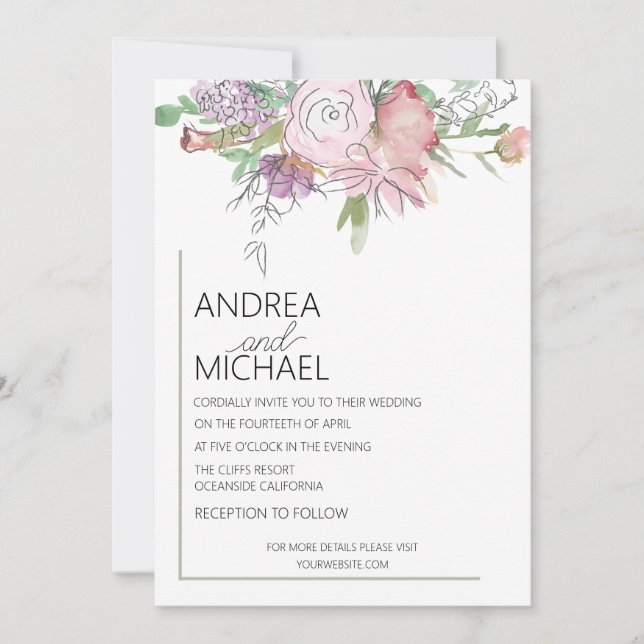 Bröllbjudan till Blommigten Boho Watercolor Inbjudningar (Framsida)