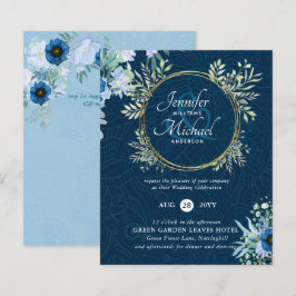 Bröllbjudan till Blommigten BUDGET Dusty Blue Guld