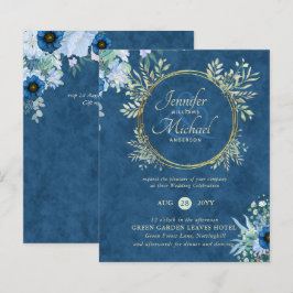 Bröllbjudan till Blommigten BUDGET Dusty Blue Guld