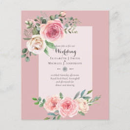 Bröllbjudan till Blommigten BUDGET Rosa ros Flygblad