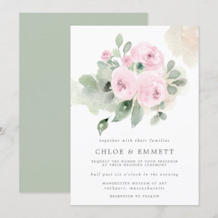 Bröllbjudan till Blommigten Eucalyptus Rosa ros Inbjudningar